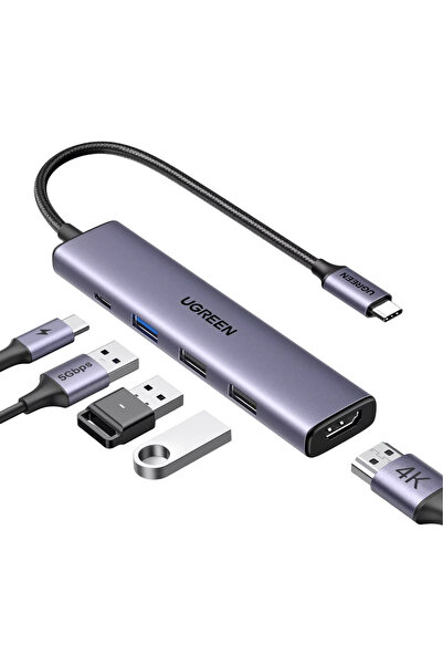 Ugreen Revodok 5-in-1 multifunctional adapter, USB-C to HDMI, USB-C, USB-A, Grey