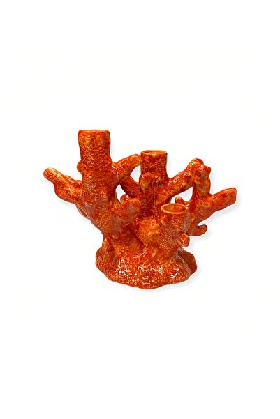 La Ceramica VBC V.B.C La Ceramica - Kırmızı Mercan 3 Bölmeli Mumluk (18 cm)