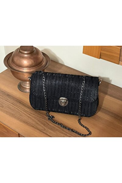 HOLTECH Handmade Canvas Bag Stylish Special Occasion Bag Macrame Thread Work Black Bag