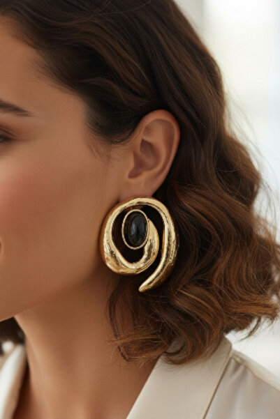 Alyas Aksesuar أقراط ذهبية اللون بتصميم حلزوني