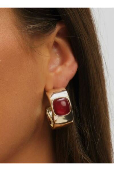 Alyas Aksesuar أقراط دائرية من حجر الميناء