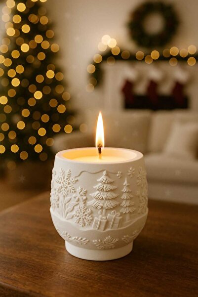 DNZ DEKOR Kabartmalı Yılbaşı Desenli Dekoratif Beton Mum