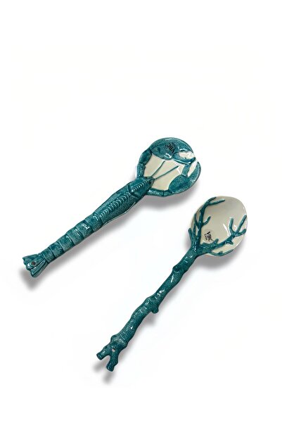La Ceramica VBC V.B.C La Ceramica - Mavi Mercan 2'li Salata Kaşıkları (30 cm)