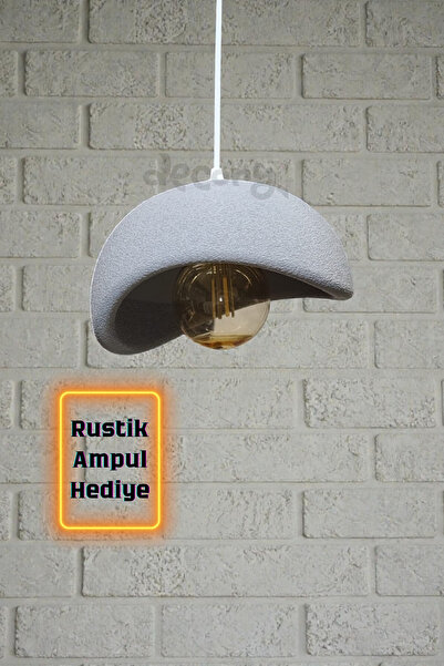 decory Açık Gri Beton Görünümlü Tekli Sarkıt Avize, Cozy Tarz Bohem Sarkıt Avize(Bioplastik) E27