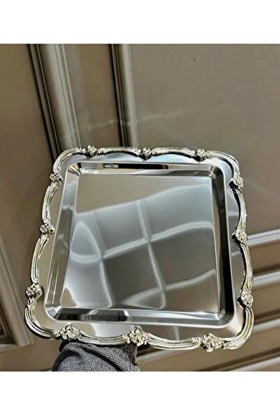 LOKMAN ZÜCCACİYE SHOWROOM TEK KİŞİLİK GÜMÜŞ RENK DÖKÜM ÇAY KAHVE SUNUM TEPSİSİ (2 ADET)