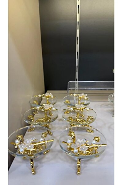 LOKMAN ZÜCCACİYE SHOWROOM 6 ADET İNCİLİ KRİSTAL YUVARLAK CAM KAHVE YANI LOKUM...