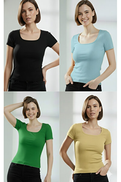 RİEMA ملابس نسائية باللون الأسود والأخضر والأصفر والأزرق مكونة من 4 قطع برقبة...