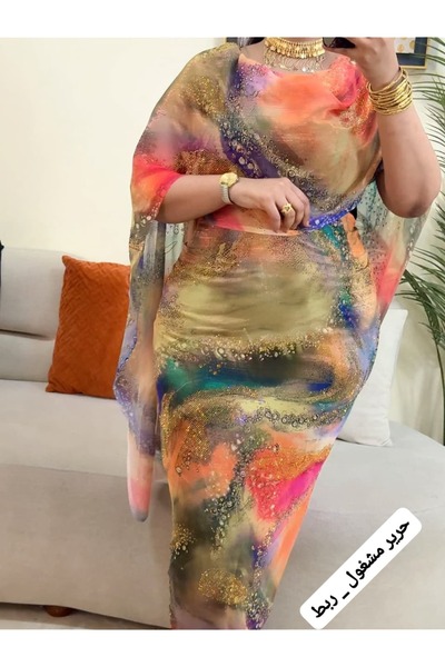 Difaf توب حرير لامع بتفاصيل كريستالية عرض 120 سم