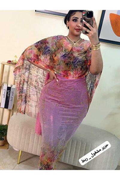 Difaf توب حرير لامع بتفاصيل كريستالية عرض 120 سم