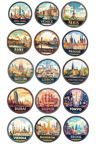 BENİMSER REKLAM مجموعة ملصقات مدن العالم - ورقة ملصقات مزخرفة بتصميم السفر