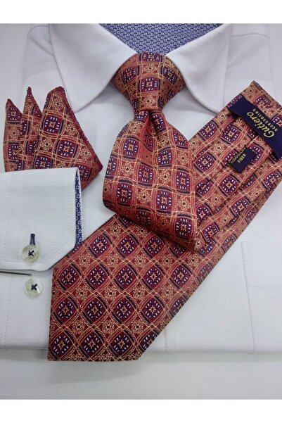 Gutiero Classic Tie with Red Patterned Handkerchief