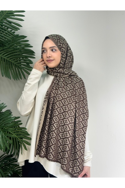MORZE İTHAL ÇİFT TARAFLI FENDİ F DESEN ŞAL -süt kahve