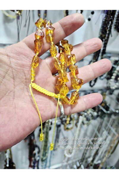 güleçdoğaltaş Natural Amber Fragment Necklace – Adjustable 45-60 cm Hand Knitted