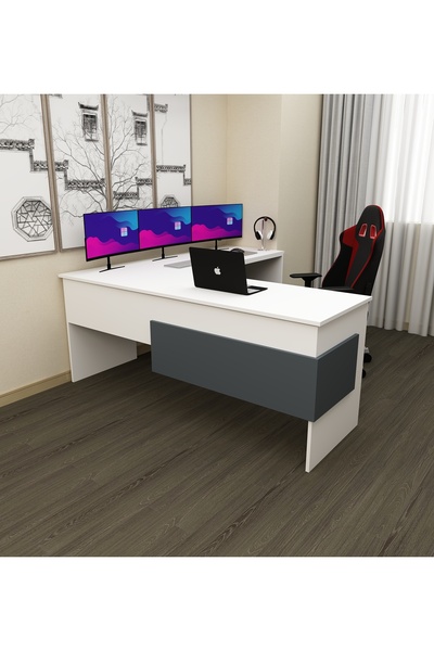 morepp Sell L Çalışma Ofis Gaming Oyuncu Masası | Beyaz - Antrasit