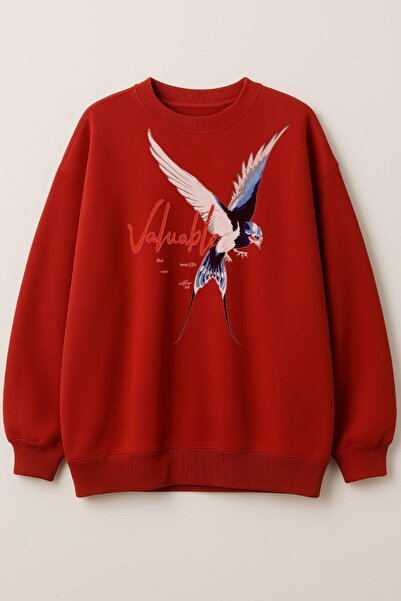 MAYDAY CULTURE Red Bird Bird Printed Unisex Femei Bărbați Hanorac supradimens...