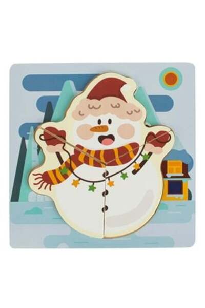 Silver Star Christmas Wooden Puzzle with Snowman 18 x 18 cm - (3 pieces)