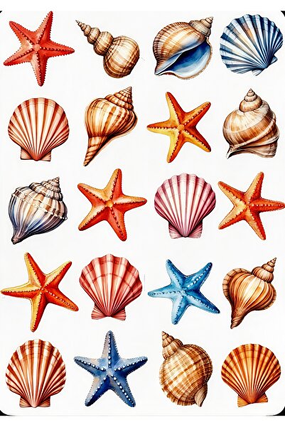 BENİMSER REKLAM مجموعة ملصقات ذات طابع بحري - ملصقات رسومات الأصداف ونجم البحر
