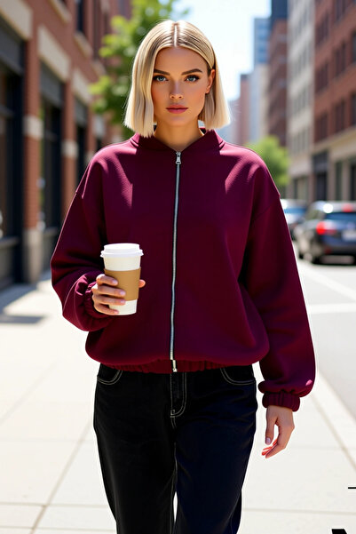 BENERLY Hanorac tricotat gros, supradimensionat, cu fermoar, cu mâneci scurte...