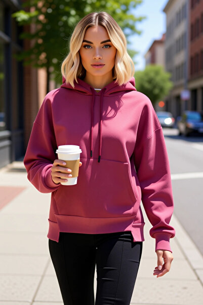 BENERLY Women's Hooded Low Arm Long Sleeve Oversized Knitted Sweatshirt Funct...