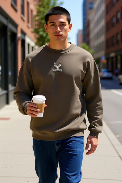 BENERLY Ανδρικό φούτερ με λαιμόκοψη ποδηλάτου, κανονικό μανίκι, με ζωικό σχέδ...