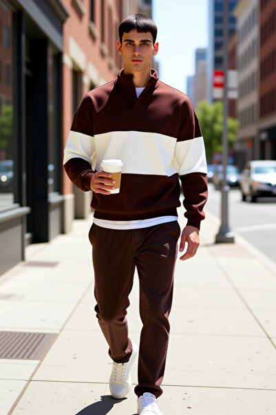 BENERLY Ανδρικό φούτερ με όρθιο γιακά, στάνταρ, με χρωματικά μπλοκ, λειτουργι...