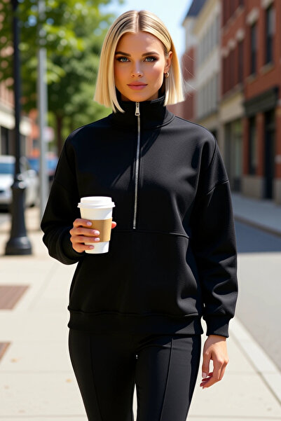 BENERLY Γυναικείο πλεκτό φούτερ με ψηλό γιακά και χαμηλά μανίκια, λειτουργικό...