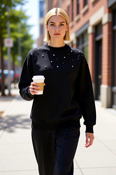 BENERLY Γυναικείο φούτερ με λαιμόκοψη ποδηλάτου, στάνταρ, φαρδιά γραμμή, με π...