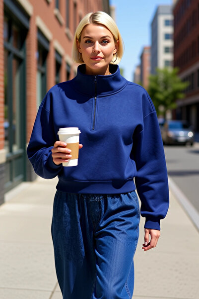 BENERLY Hanorac tricotat pentru femei, cu fermoar, guler înalt, mâneci scurte...