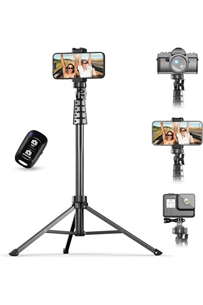 HYX حامل ثلاثي للهاتف وعصا سيلفي مقاس 62 بوصة مع جهاز تحكم لاسلكي وحامل للهاتف