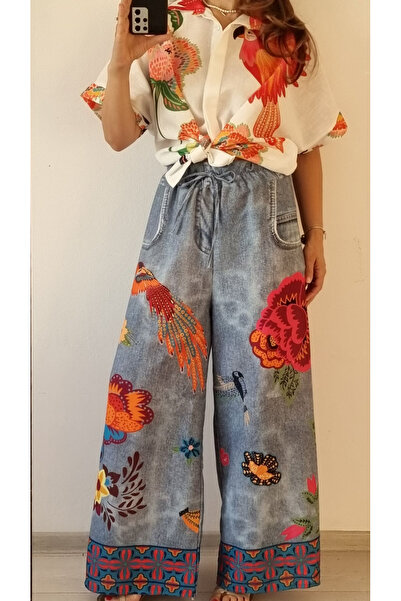 OEMN Women's Set Jeans and Shirt with Graphic Inscriptions