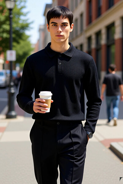 BENERLY سويت شيرت رجالي بياقة بولو وأكمام طويلة قصة مريحة 100% قطن، عملي، متي...