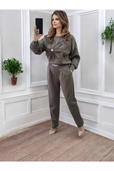 OEMN Women's 2-Piece Set Sweatshirt and Pants with Rhinestones - HEB