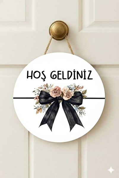 e&a care Hoşgeldiniz Kurdele Kapı Süsü Ahşap MDF UV Baskı 2D