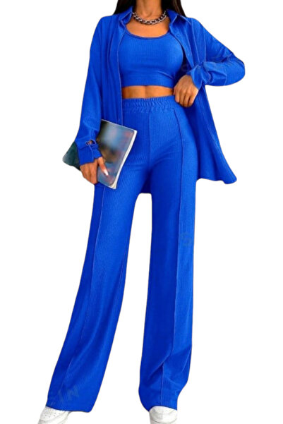 OEMN Compleu casual din 3 piese cu top camasa si pantaloni evazati - Alexa