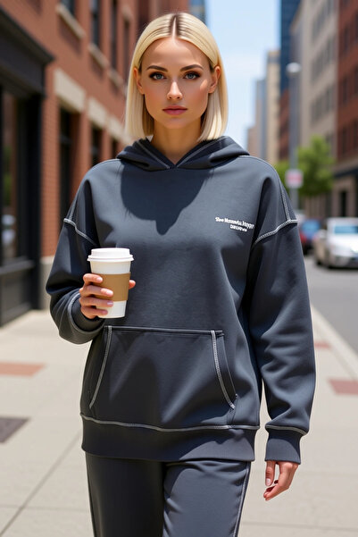 BENERLY Women's Hooded Low Arm Long Sleeve Oversized Mold 100% Cotton Sweatsh...