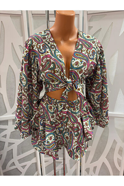 OEMN Women's set of cropped top with puff sleeves and skirt-trousers, various...