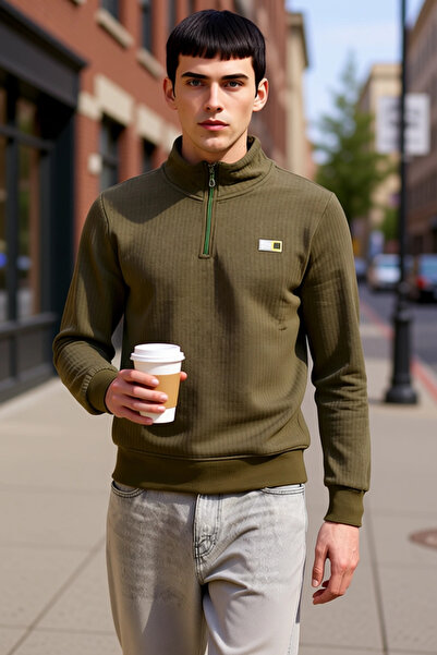 BENERLY سترة رياضية للرجال ياقة مرتفعة متوسطة الطول ذات أكمام قياسية ونمط عاد...