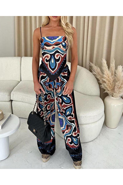 OEMN Compleu Dama Top si Pantaloni Satin cu imprimeuri diverse