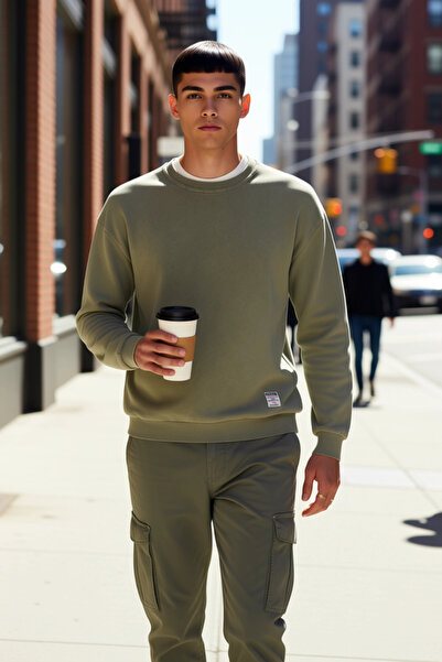 BENERLY Men's Crew Neck Standard Sleeve 100% Cotton Oversized Sweatshirt Func...