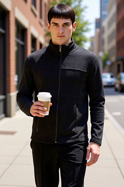 BENERLY Hanorac din fleece pentru bărbați, cu guler înalt, cu mâneci standard...