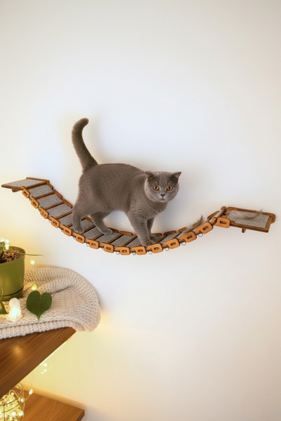 CatraWorks Cat Wall Bridge Teak Color Climbing Ramp, Wall Pathway Runway