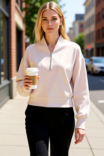 BENERLY Women's Mock Neck Low Arm Zippered Knitted Sweatshirt Functional Dura...