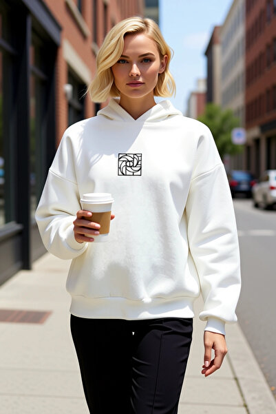 BENERLY Women's Hooded Low Arm Geometric Pattern Oversized Knitted Sweatshirt...