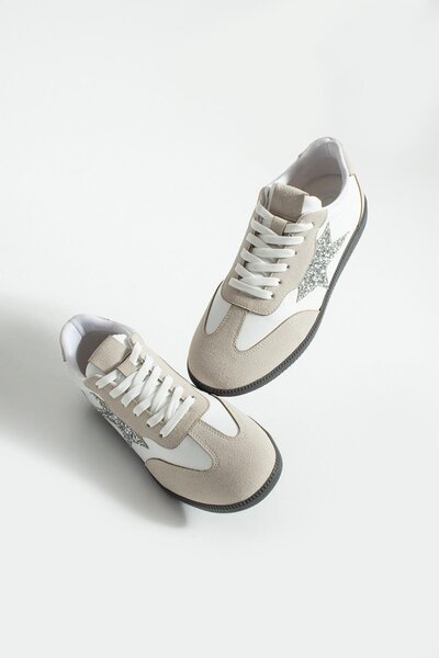 tivana Women's Sneaker Lace-Up Half Star Detailed Sports Shoes Nuvon - White