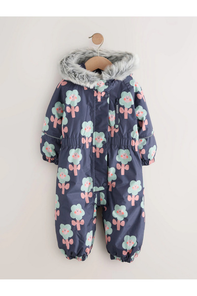 Next Baby Lacivert Çiçek Baskılı Su Geçirmez Astronot Kar Tulumu
