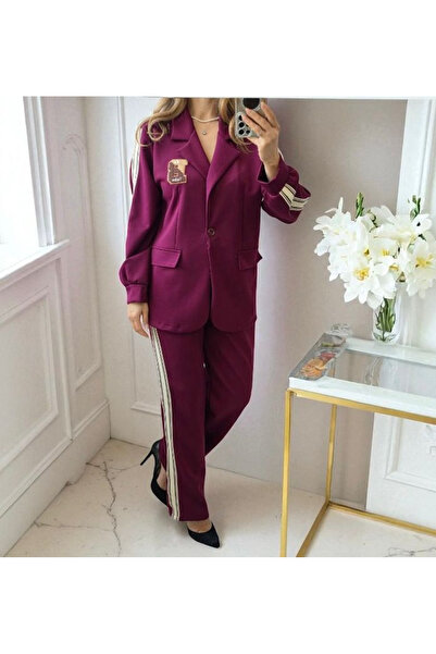 OEMN Compleu Casual Oversized cu Dungi Laterale si Sacou Lejer – Marime Universal L–2XL