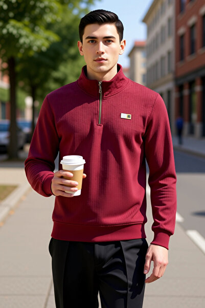 BENERLY Men's Mock Neck Standard Sleeve Plain Patterned Regular Fit Sweatshir...