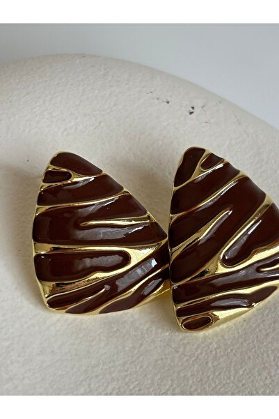 BHR AKSESUAR Brown Gold Color Triangle Earrings (3.3 cm)