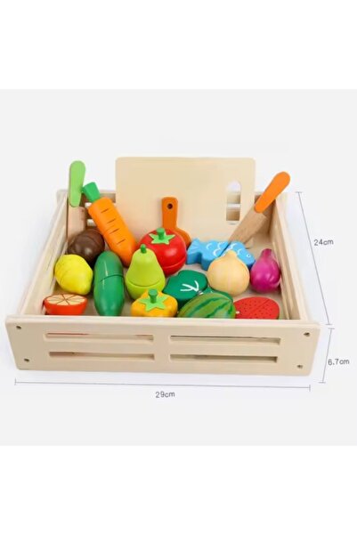 OEM Wooden Toy 17 Pieces Food Cutting Kitchen Cutting Fruit Vegetables Montessori