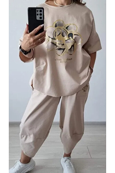 OEMN Women's tracksuit set - pants and blouse - PREMIUM COTTON - Gold print